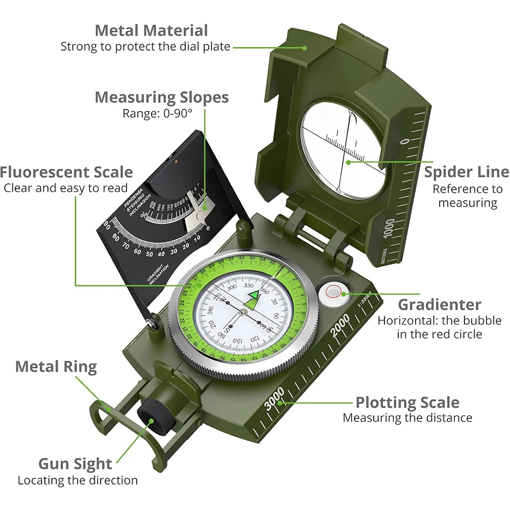 Outdoor Camping Compass with Metal Body & Direction