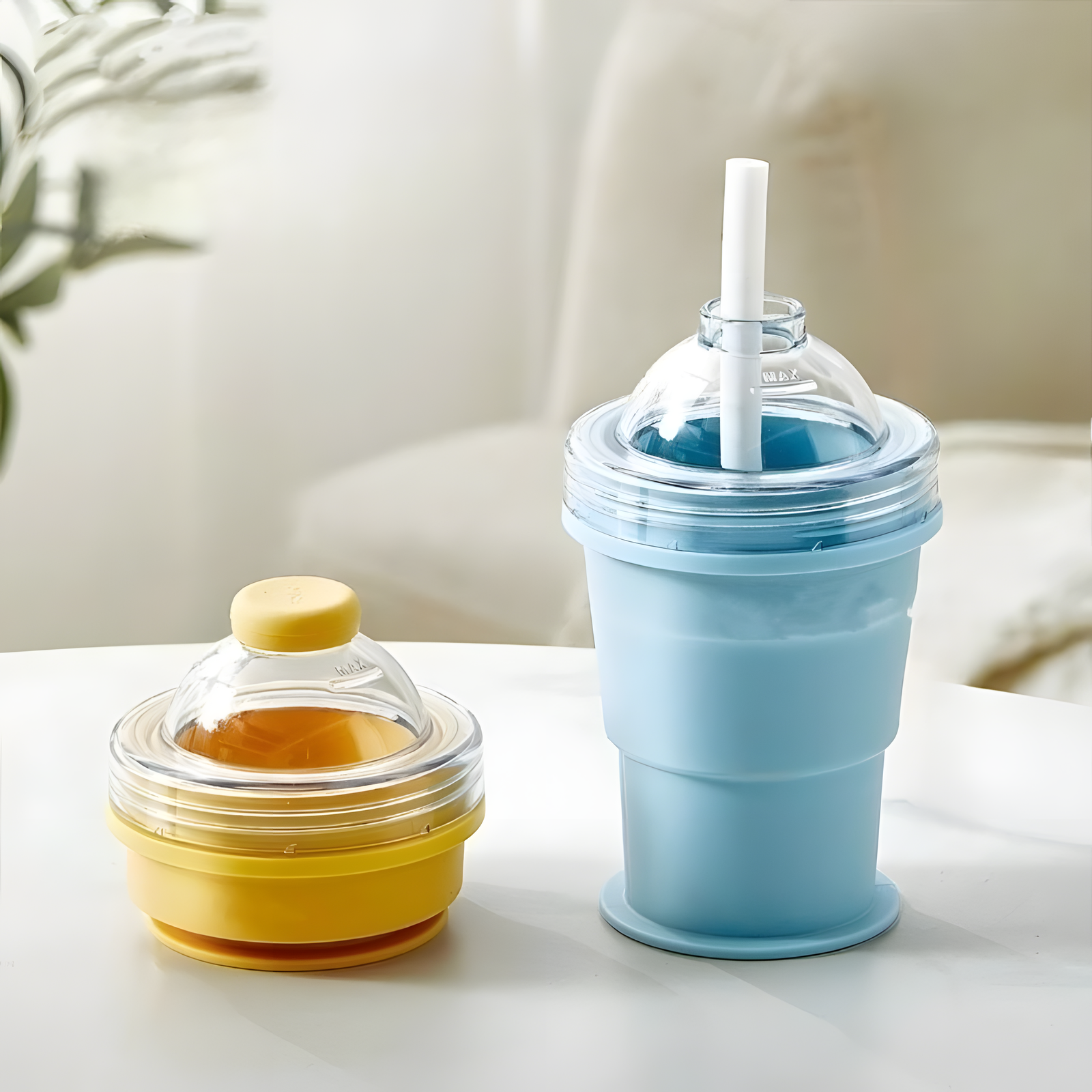 Foldable Silicone Ice Maker Cup with Straw & Lid – Freezer Safe