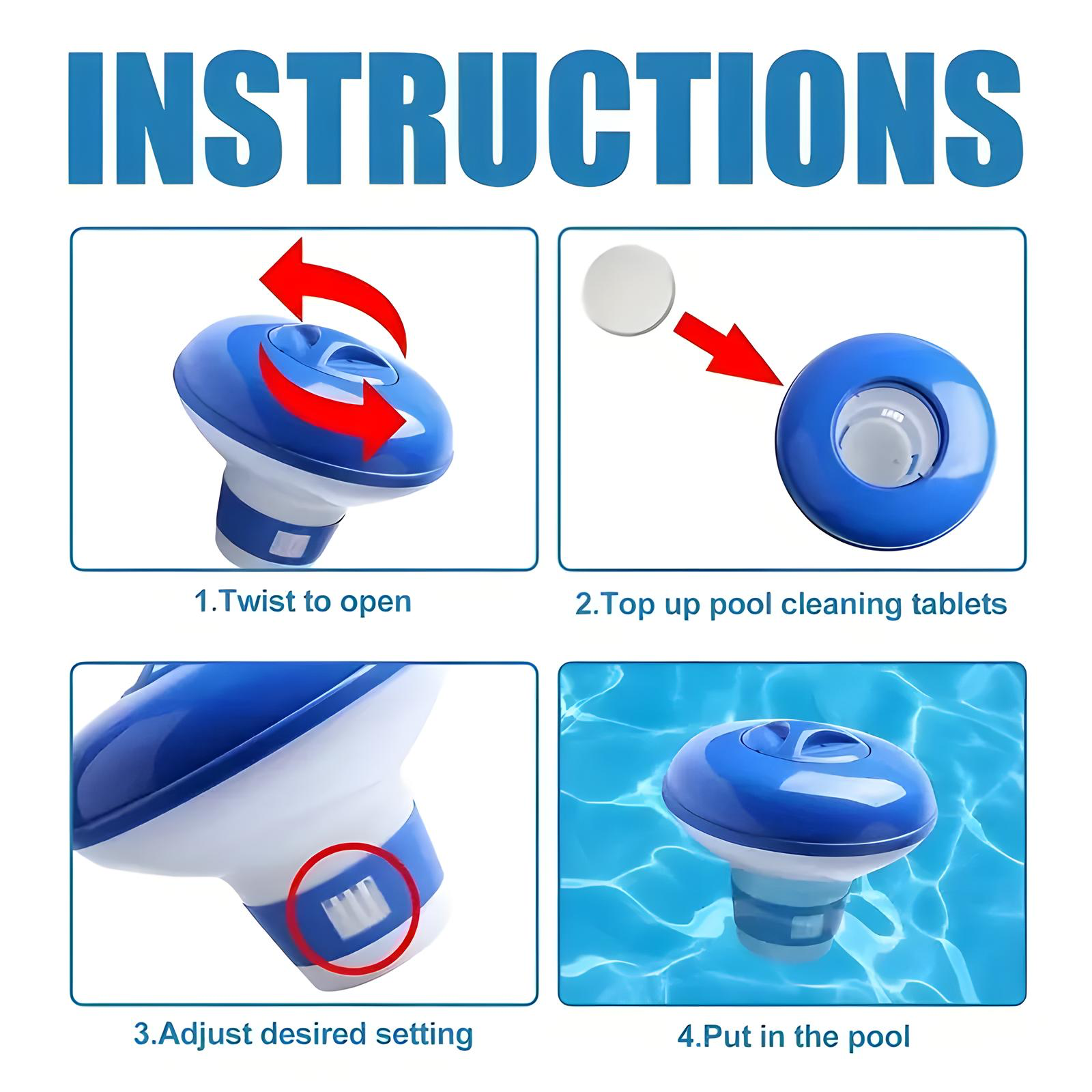 Adjustable Pool Tablet Floater Dispenser 12cm Blue White
