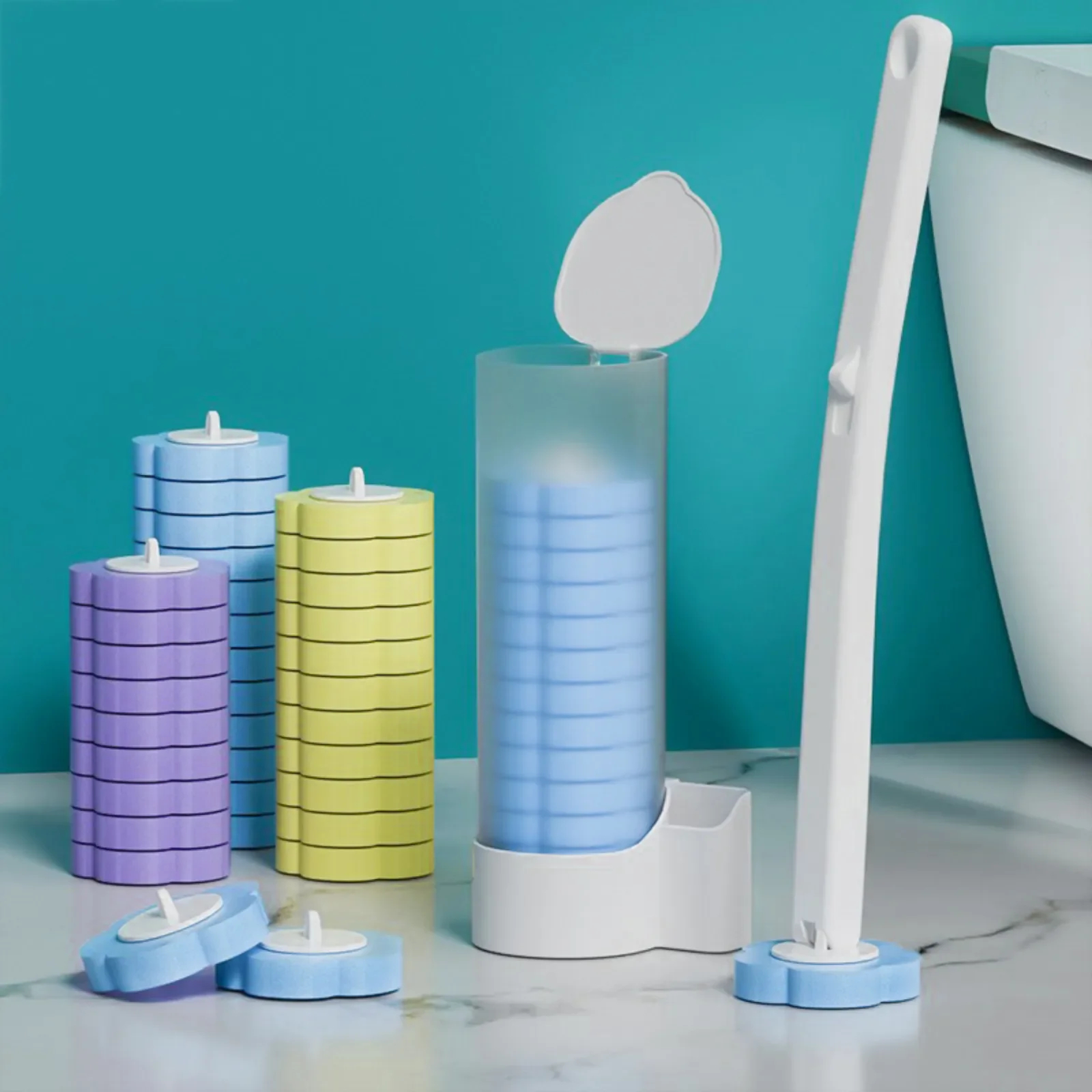 Disposable Toilet Brush with Holder and Refill Heads