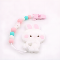 Bunny Baby Teether with Beaded Pacifier Clip in Five Colors