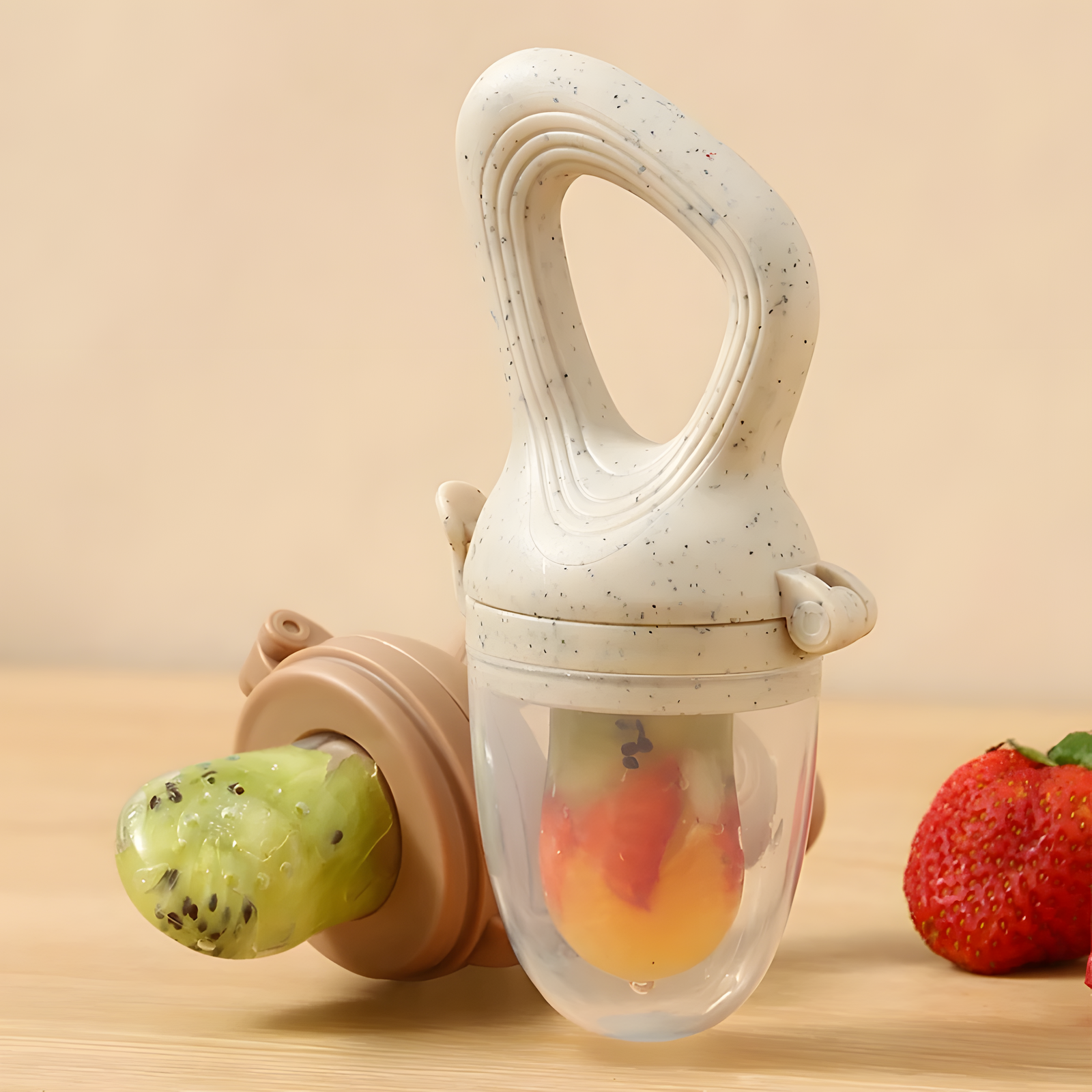 Silicone Baby Food Feeder with Two Tip Sizes Gray Beige