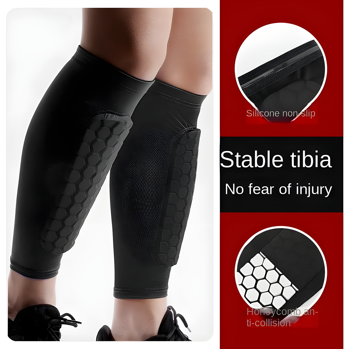 Black Honeycomb-Padded Calf Sleeves for Sports and Training