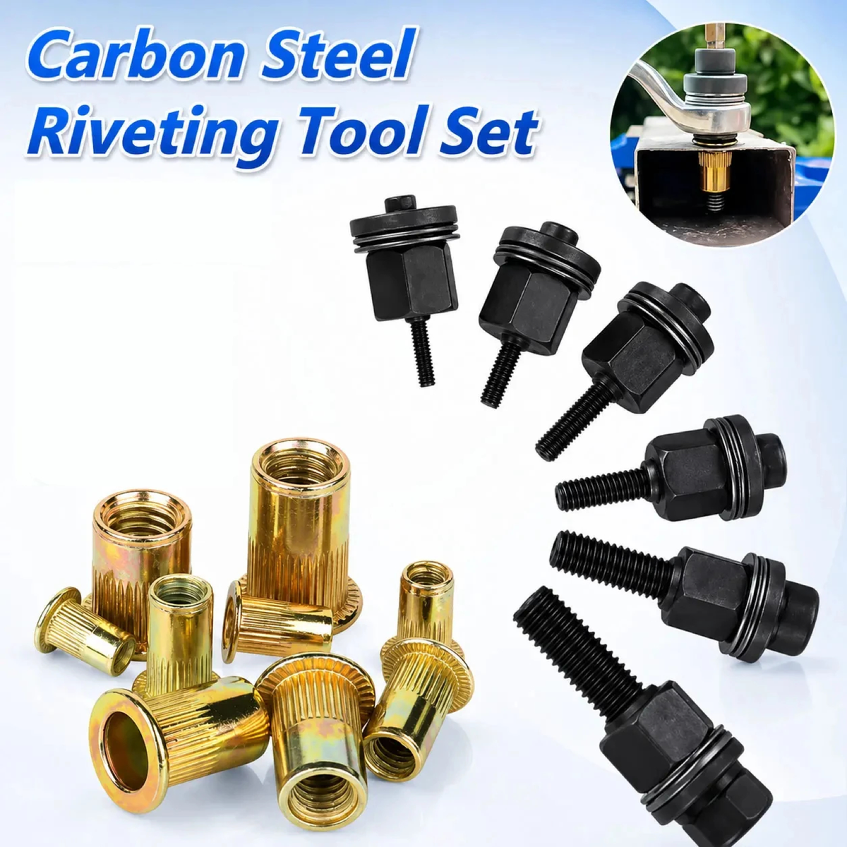 60-Piece Rivet Nut Setting Kit with M3–M8 Inserts and Case