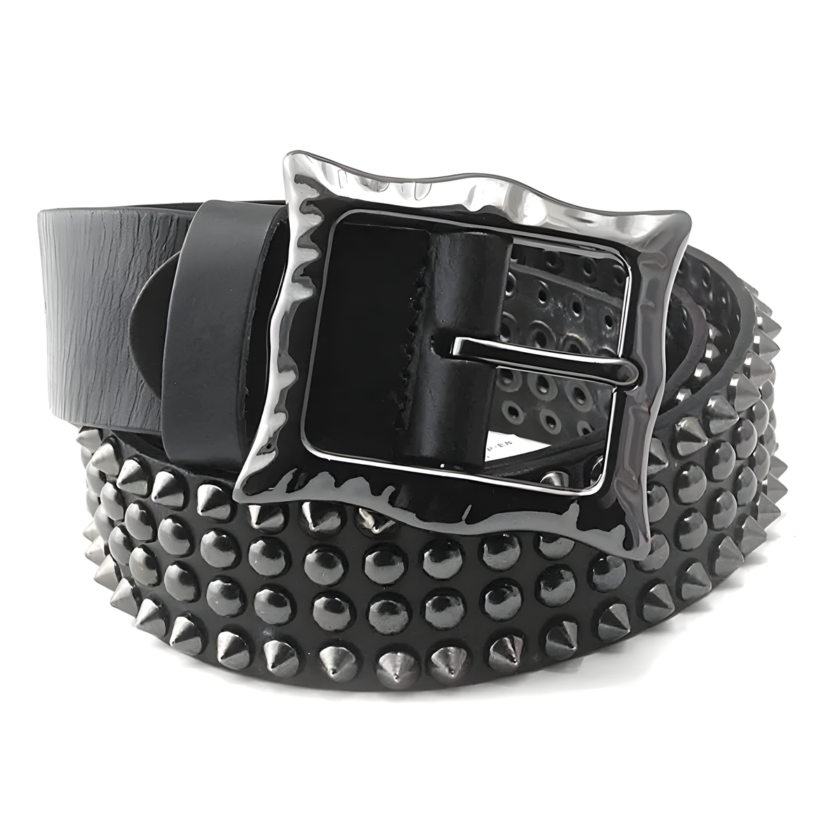 Studded Belt with Decorative Pin Buckle in Brown or Black