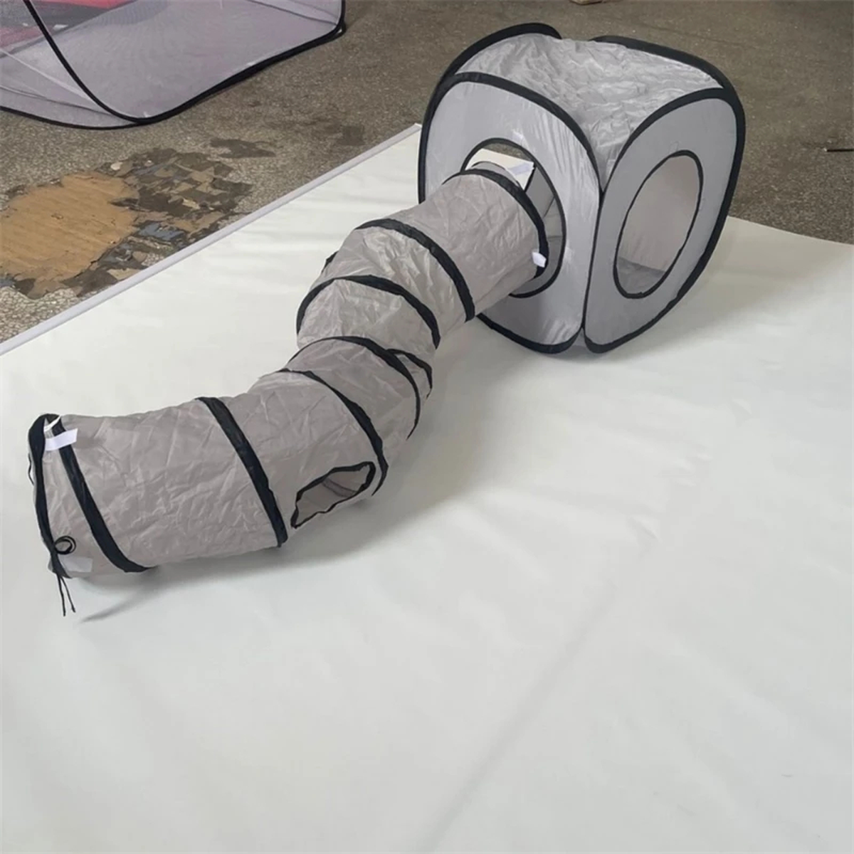 Collapsible Cat Tunnel with Cube Hideaway and Play Openings
