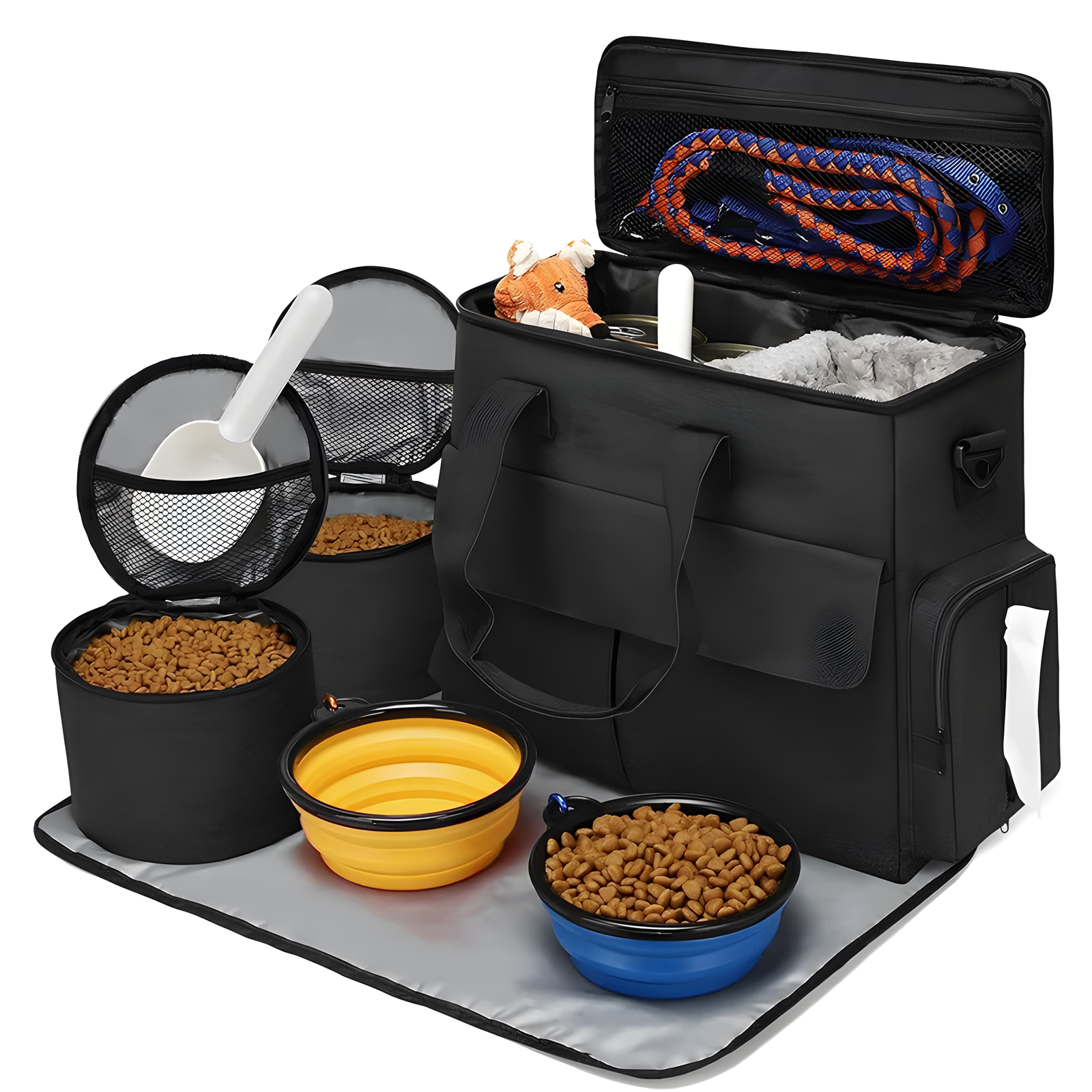 Foldable Pet Travel Carrier Bag with Bowls for Small Pets