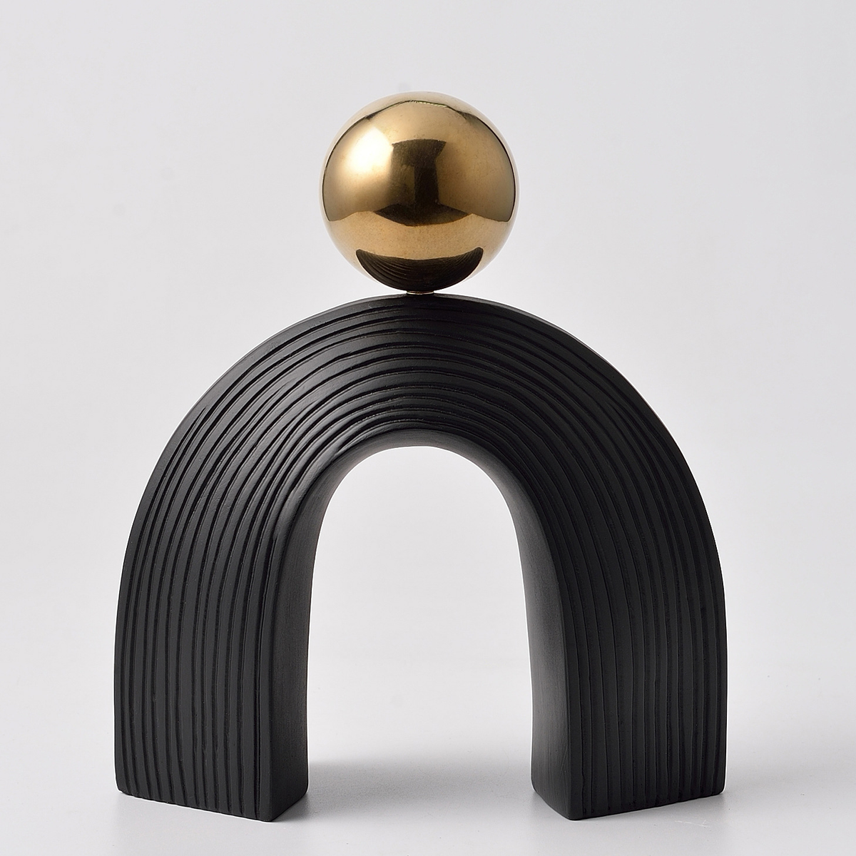 Arch and Ball Desktop Sculpture, Ribbed Decorative Accent