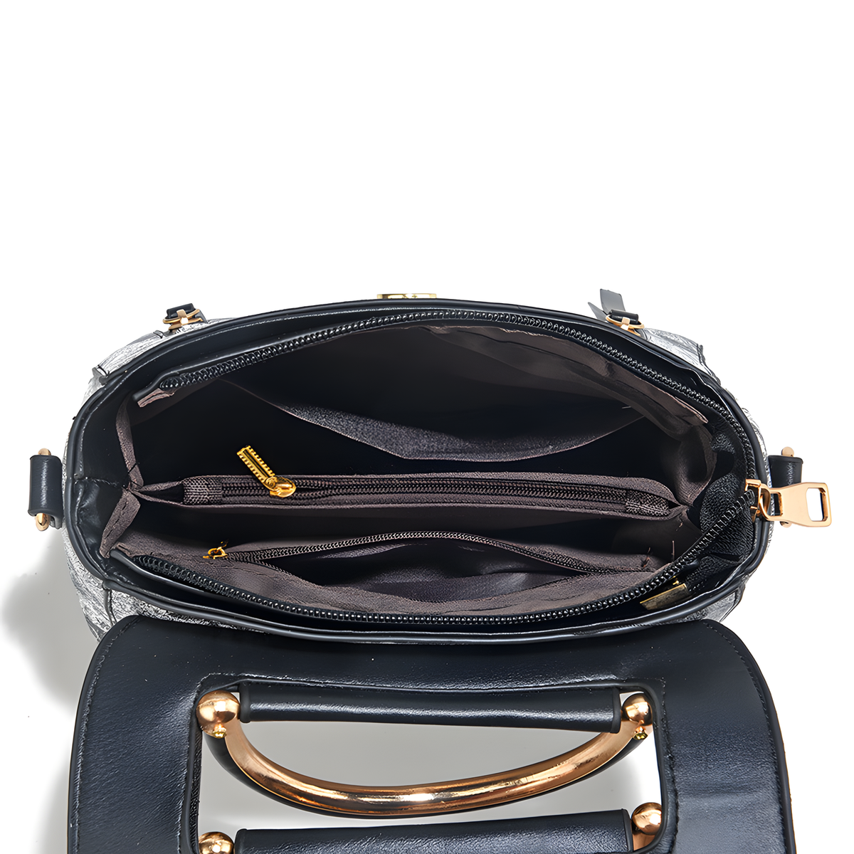 Printed Shoulder Bag with Bird Charm and Zip Divider, 22.5 cm