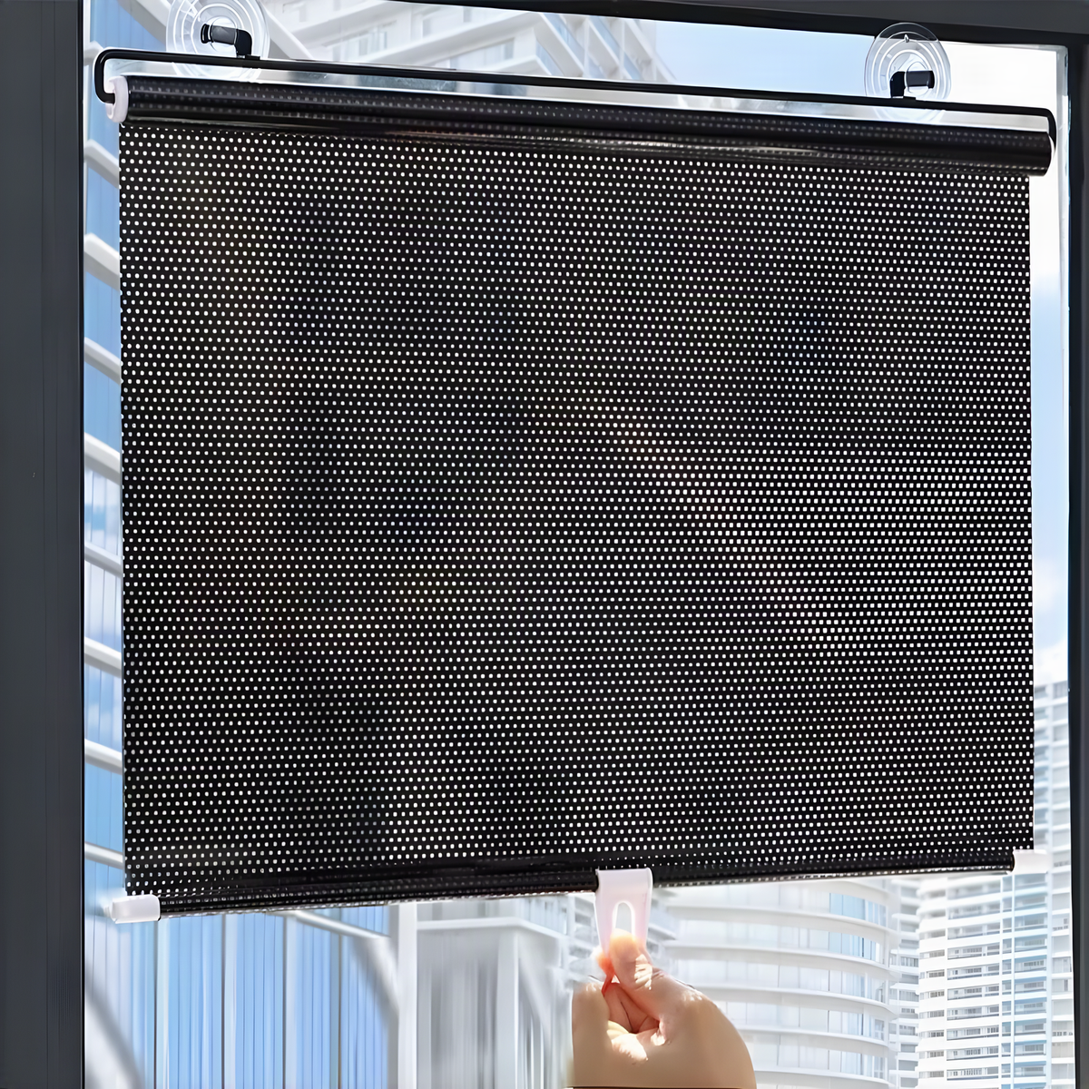 Retractable Window Roller Shade with Suction-Cup Mounts
