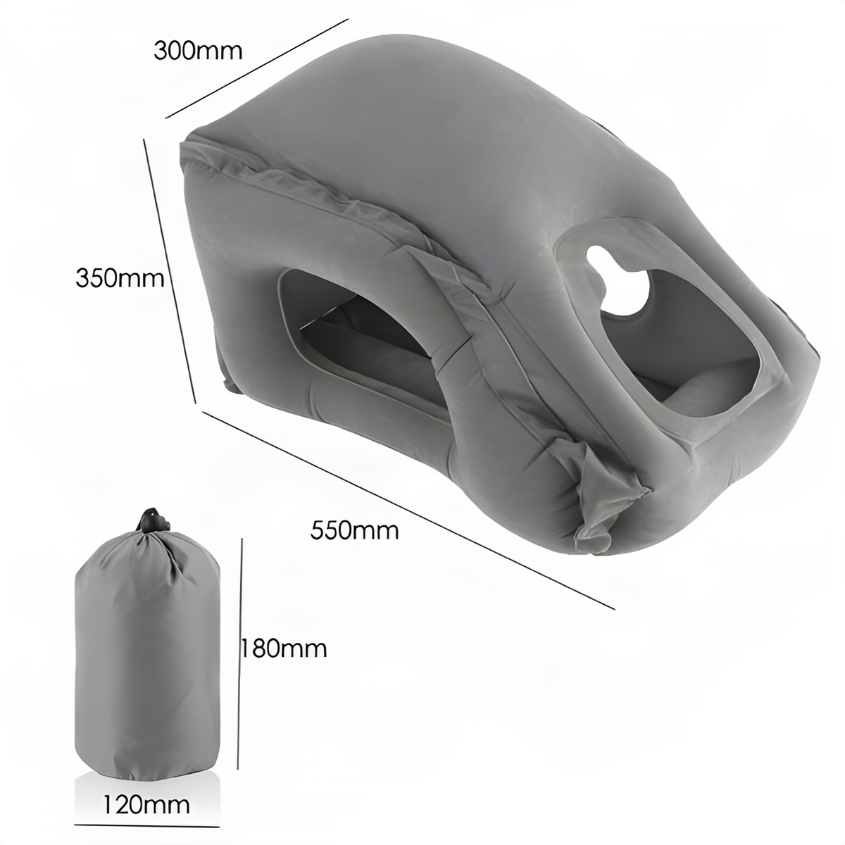 Inflatable Travel Pillow with Face Opening and Arm Cutouts