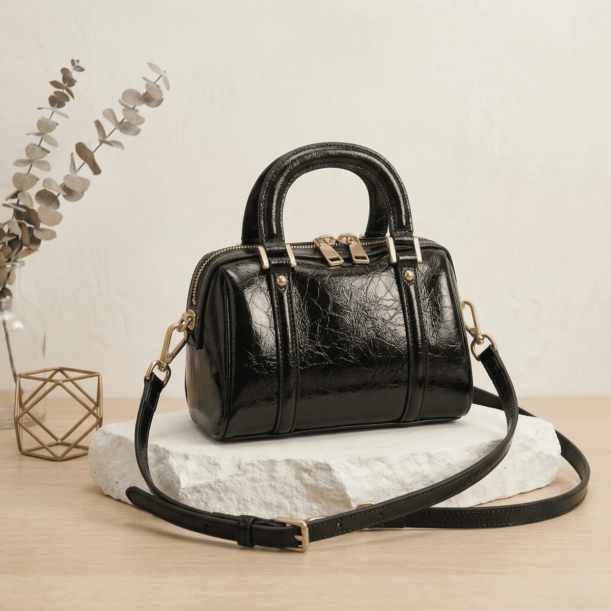 Boston Handbag with Shoulder Strap and Zip Closure in Seven Colors