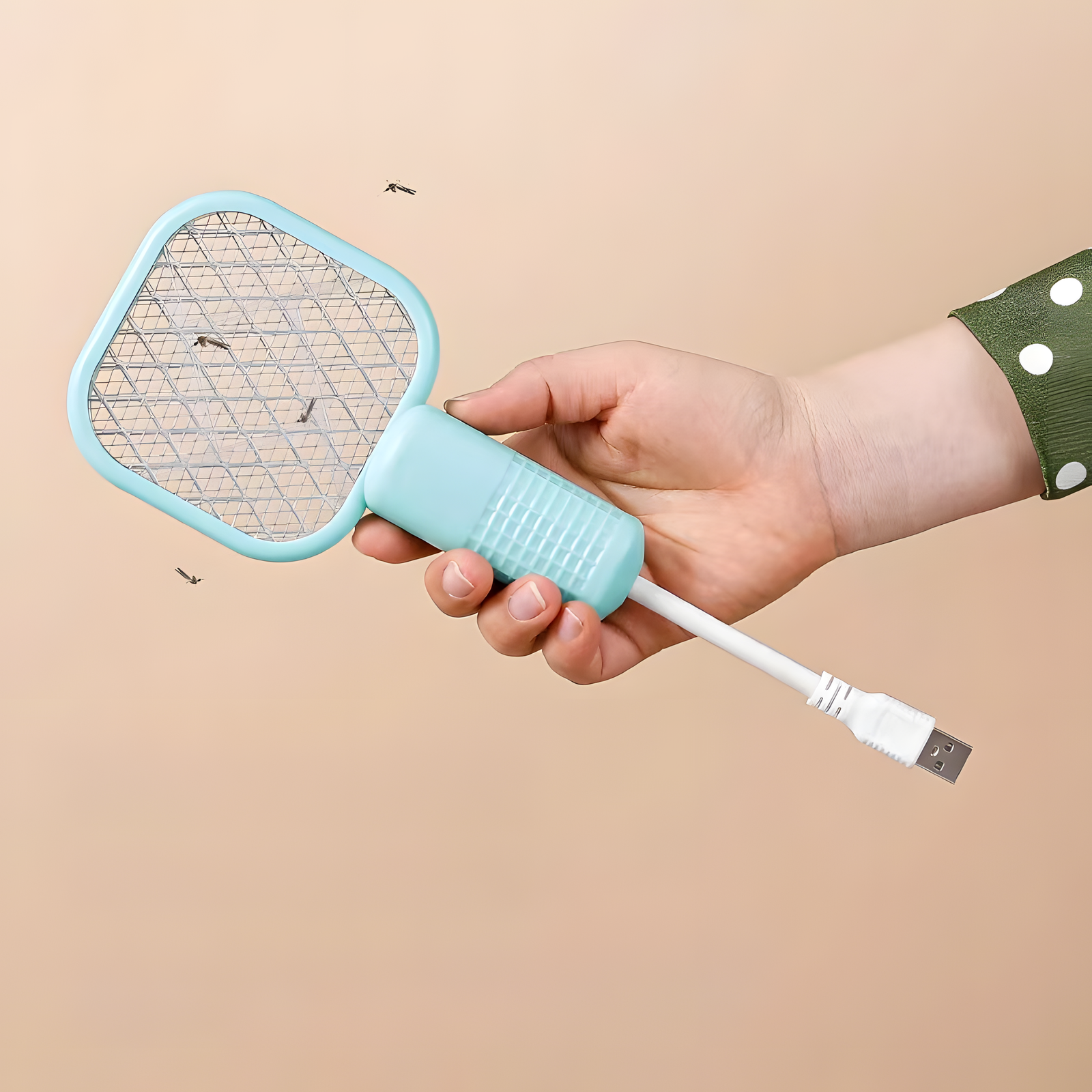 USB Rechargeable Electric Mosquito Swatter Racket Pink & Teal