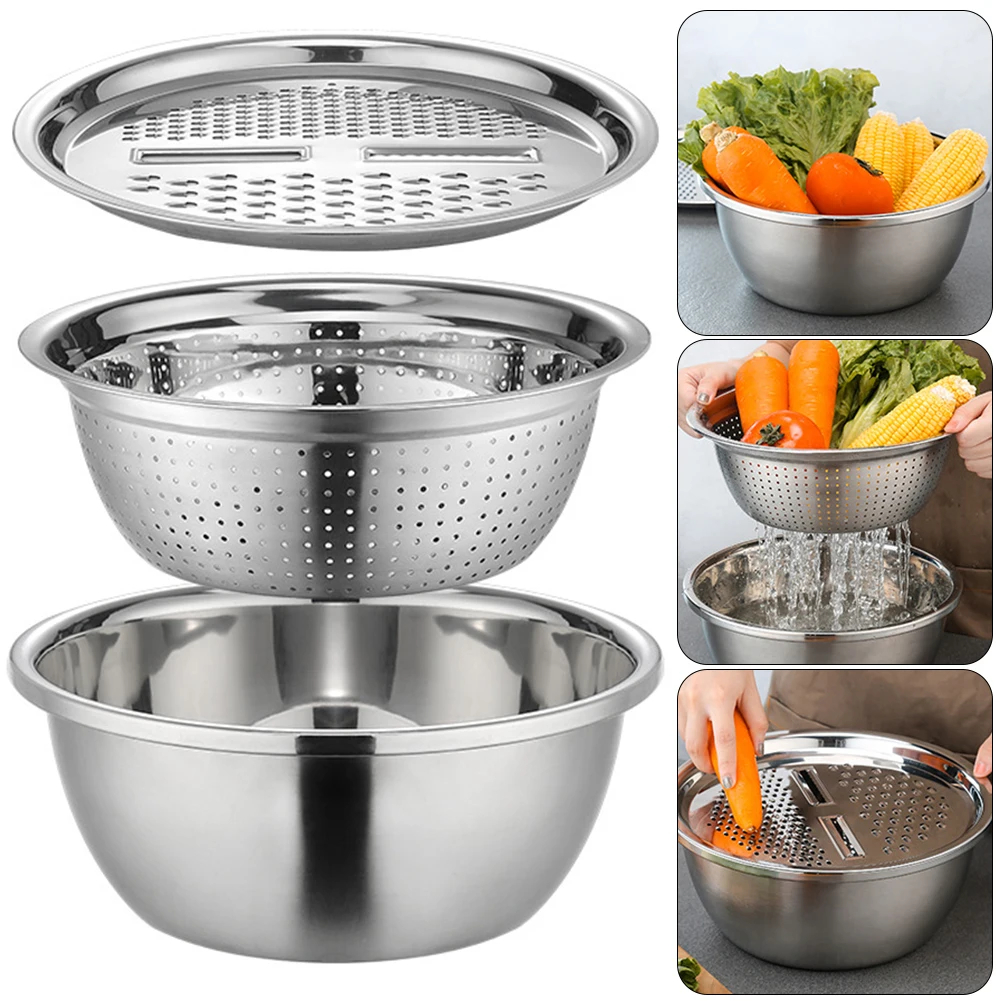 Stainless Steel Grater Bowl Set with Colander Lid 26cm