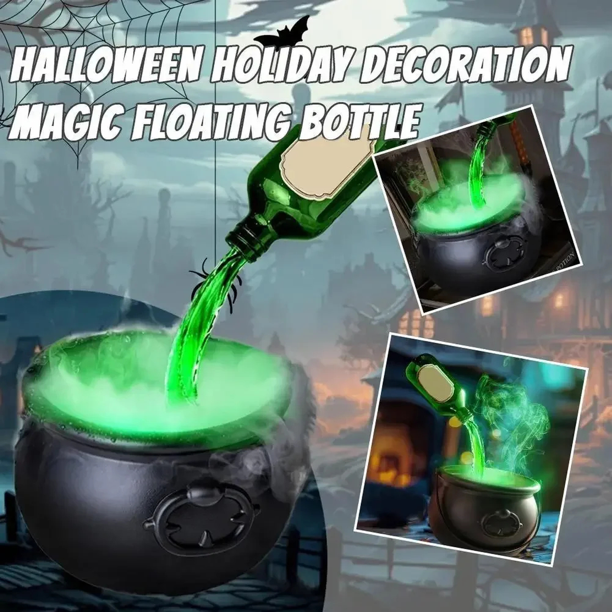 Halloween Cauldron Decoration with Floating Bottle Effect