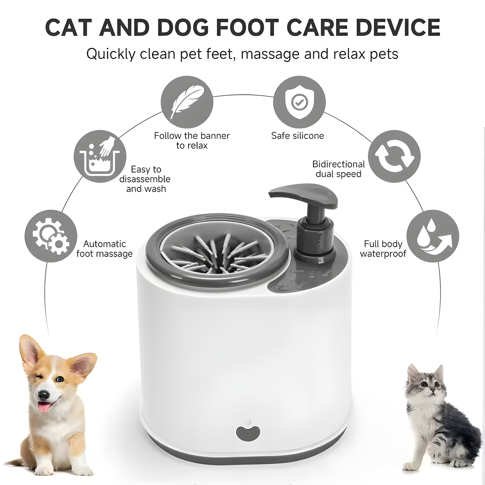 Automatic Electric Pet Paw Washer Cup with Brush Blue/Gray