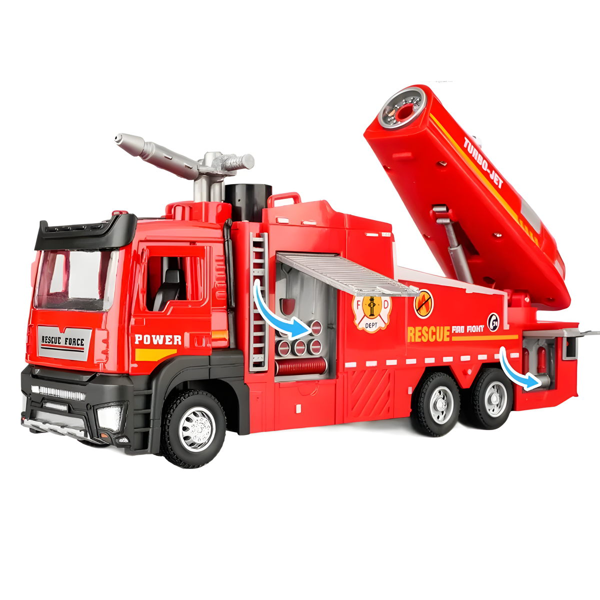 Red Fire Truck Spray Toy with Two Rescue Vehicle Options