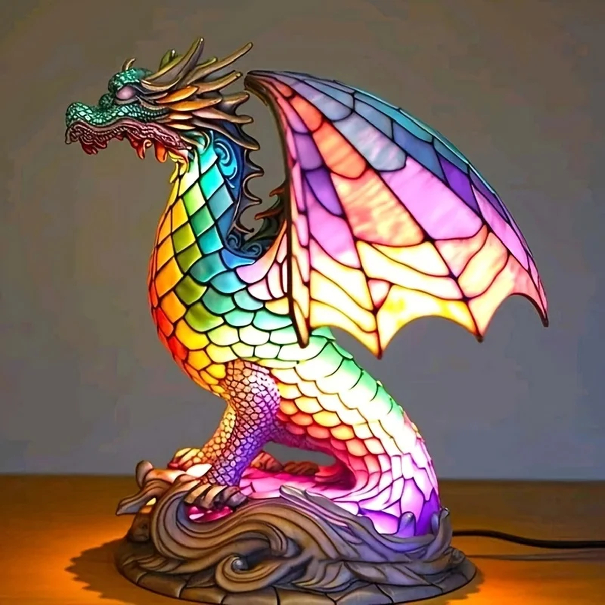 Decorative Stained-Glass Animal Table Lamp with USB Power