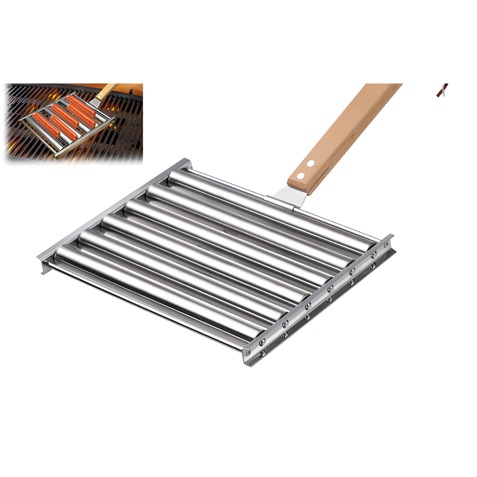 Sausage Grill Rack Stainless Steel BBQ Rolling Holder Small & Large