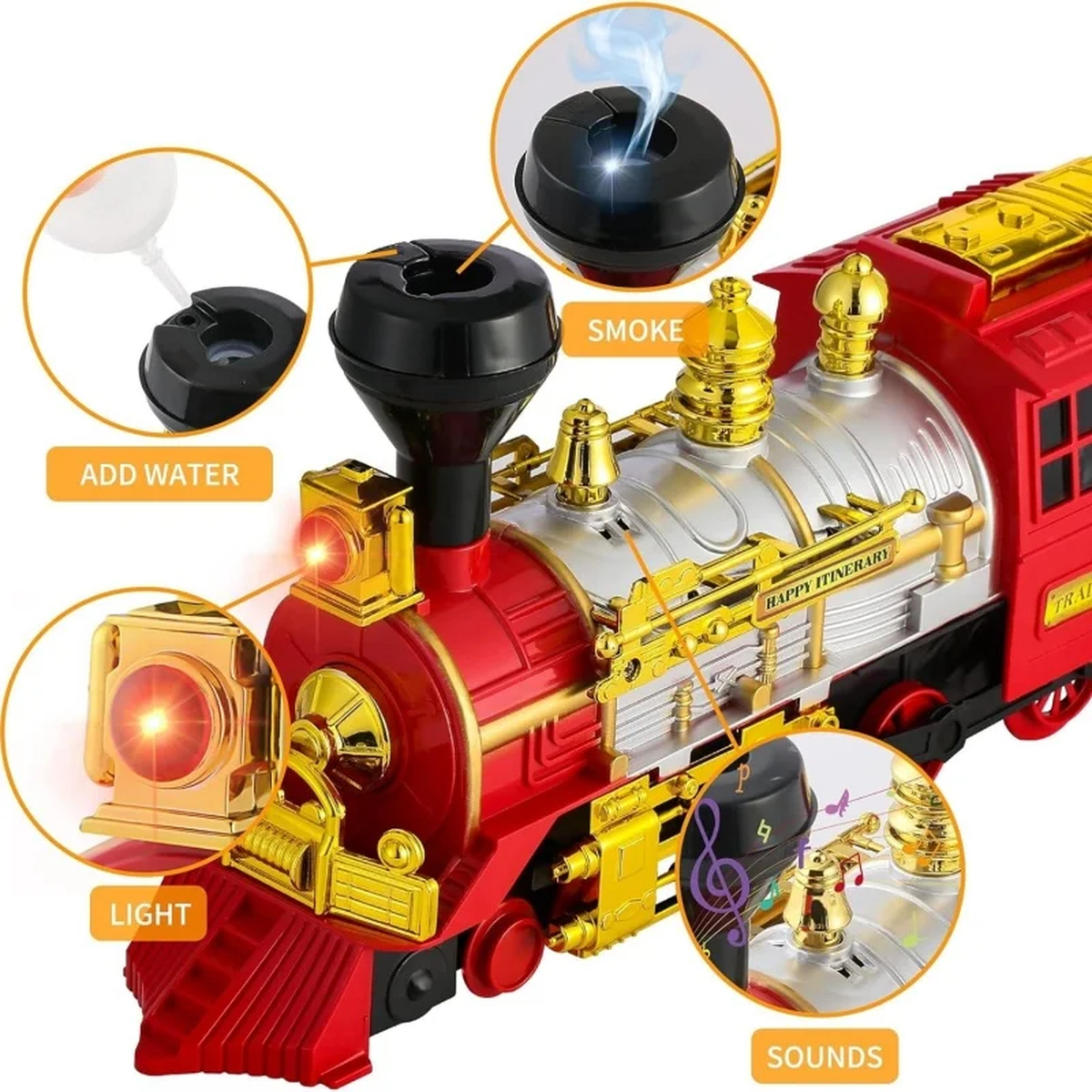 Electric Toy Train with Lights, Music and Mist Effect