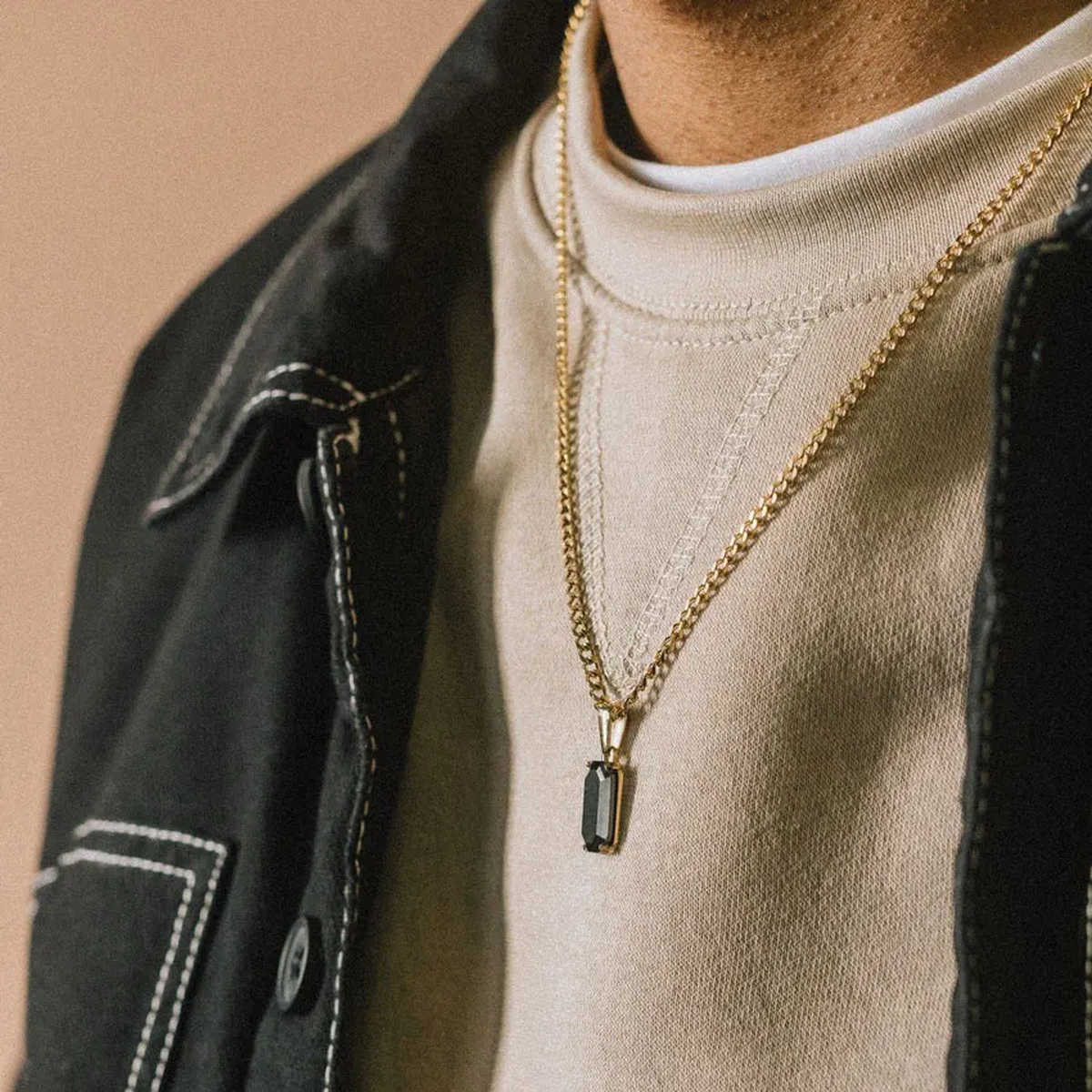 Rectangular Stone-Look Pendant Necklace with Fine Chain