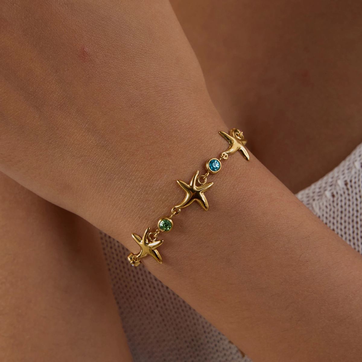 Gold-Tone Starfish Chain Bracelet with Colorful Accents