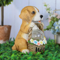 Solar Puppy Garden Statue with Flower Basket Outdoor Decor