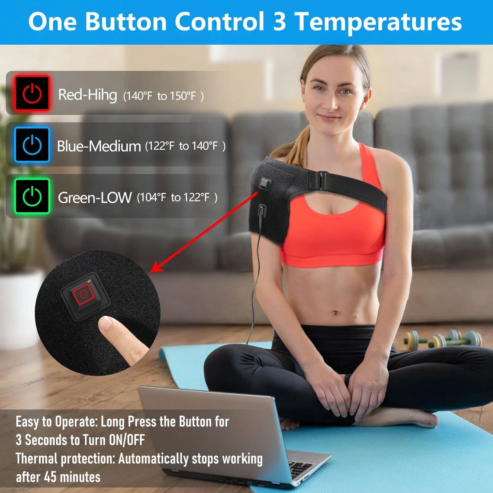 Infrared Heated Shoulder Brace – USB Rotator Cuff | 3 Heat Settings