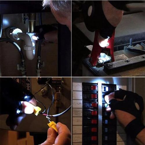 Fingerless LED Flashlight Gloves, Right, Left or Pair Options