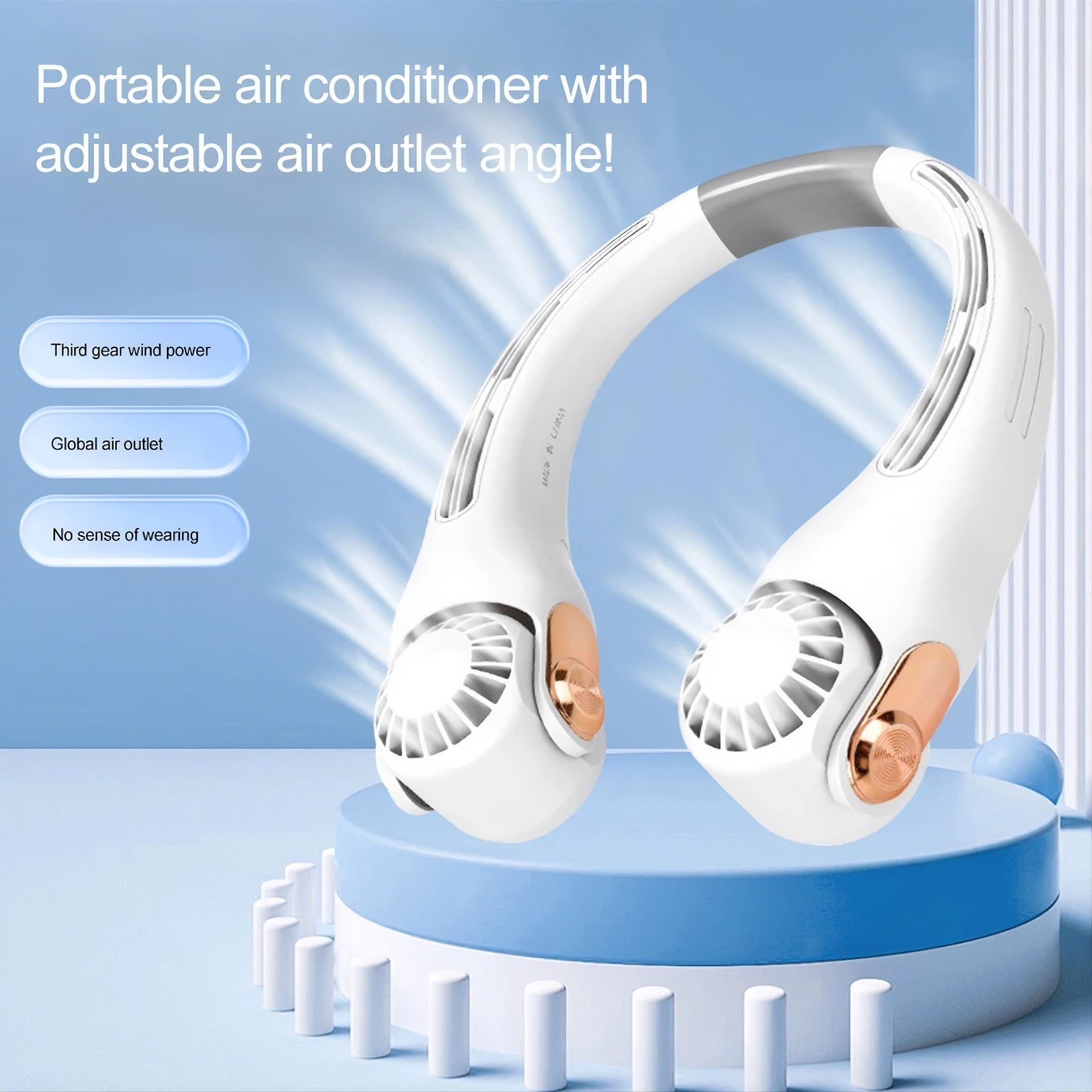 Wearable Bladeless Neck Fan – 3-Speed USB Rechargeable