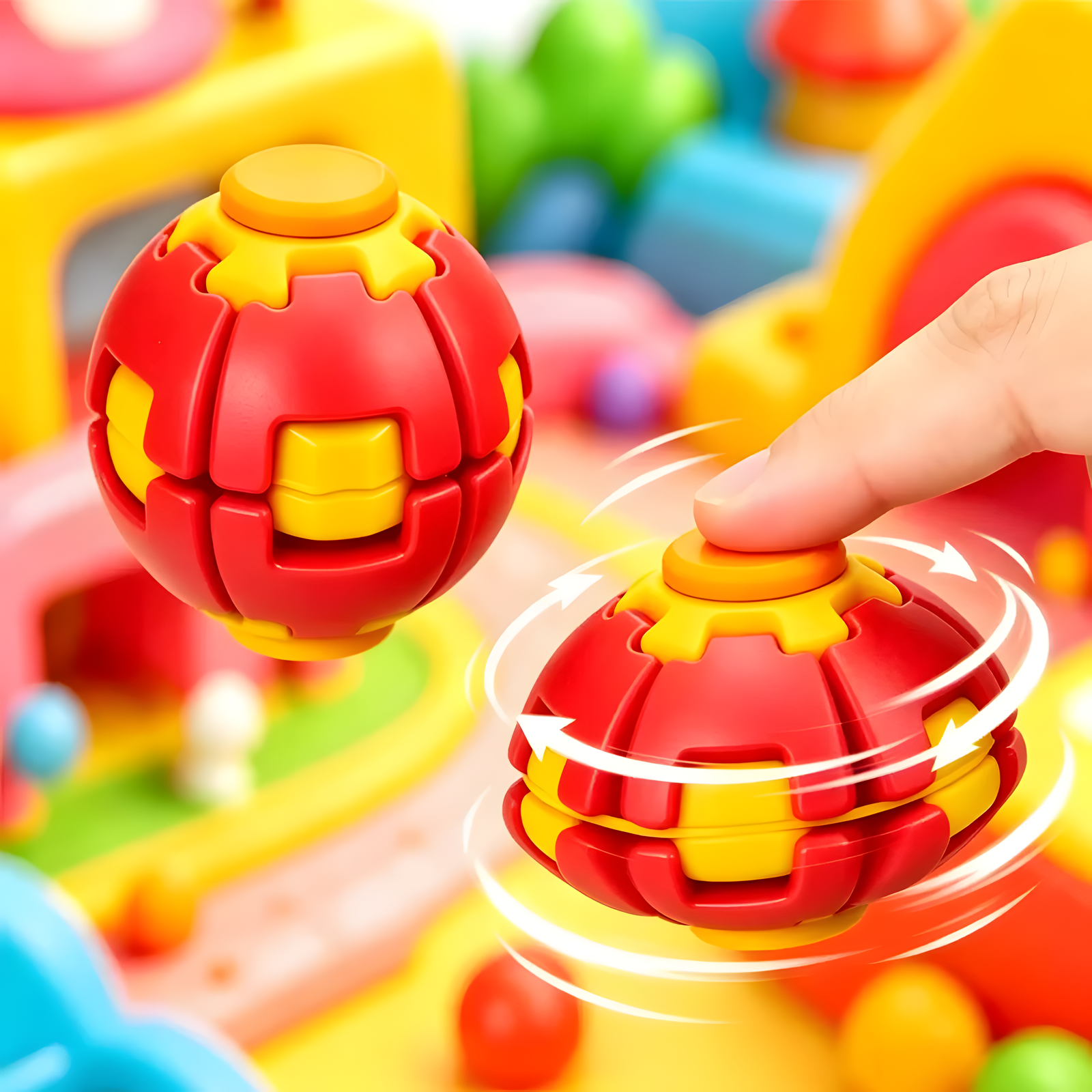Press and Spin Fidget Ball Tactile Desk Toy 6.5cm 9 Colors