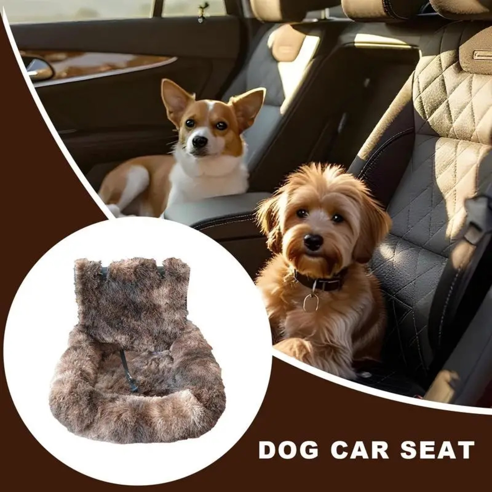 Fluffy Plush Dog Car Seat with Tether & Seat Belts Size L