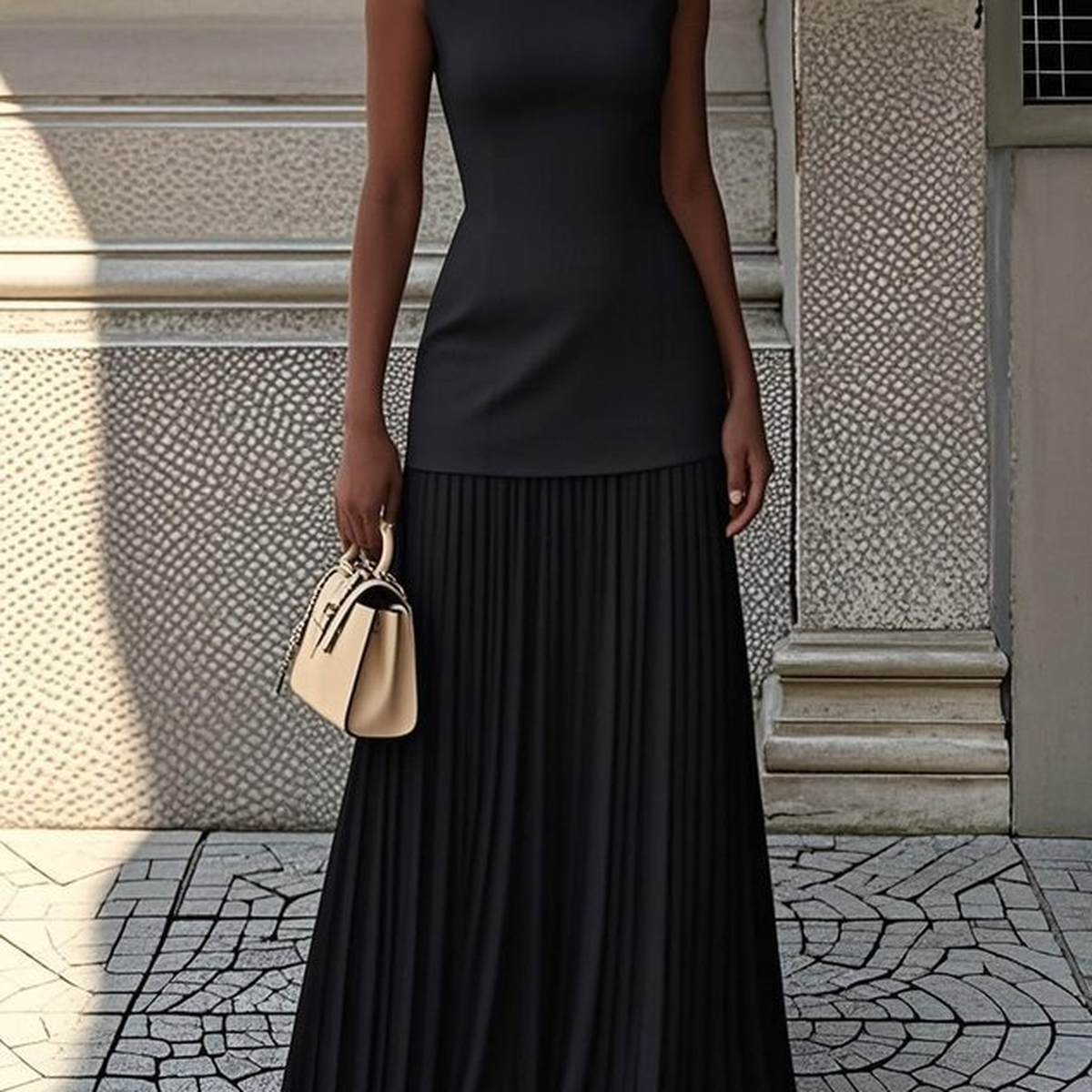 Women's Sleeveless Knit Top and Pleated Maxi Skirt Set