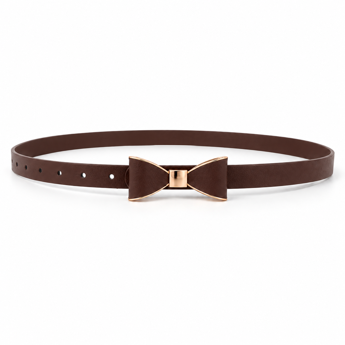 Slim Adjustable Bow Waist Belt with Gold-Tone Trim