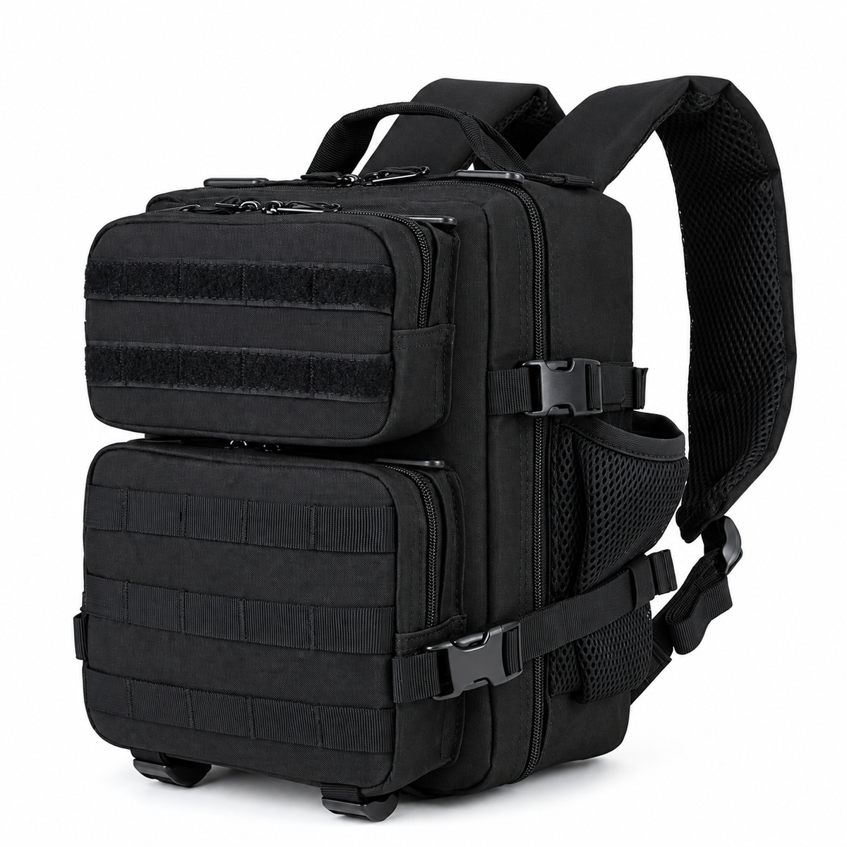 Multi-Pocket Backpack with Front Webbing and Mesh Side Pockets