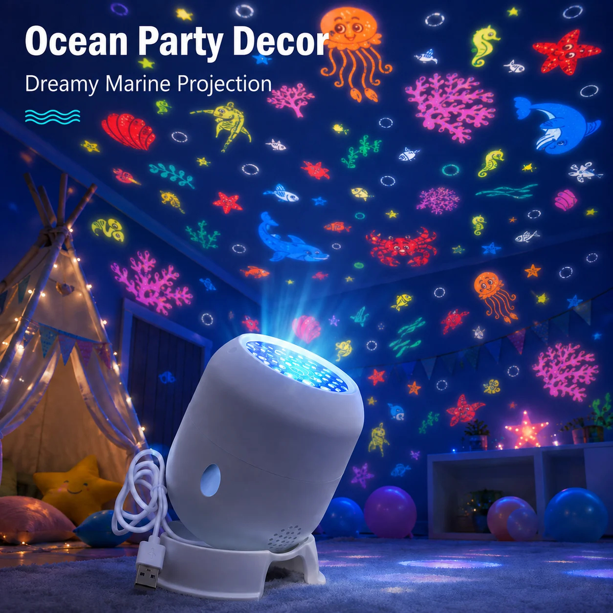 USB Projection Night Light, Ocean or Christmas Scene Options