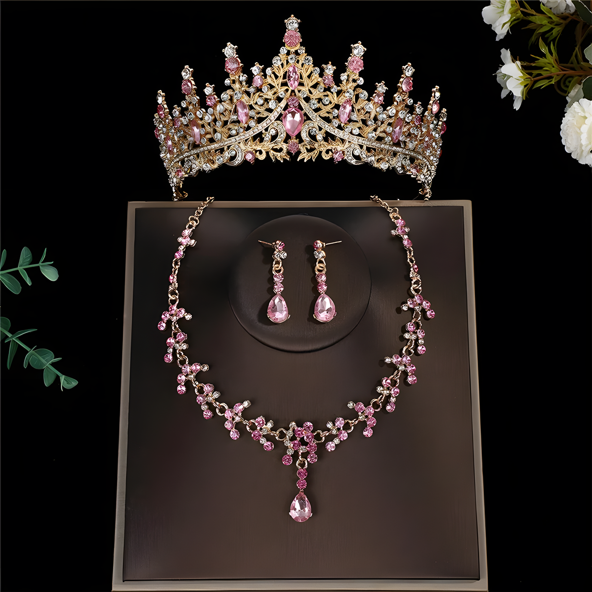 Crown Jewelry Set, Matching Necklace and Teardrop Earrings