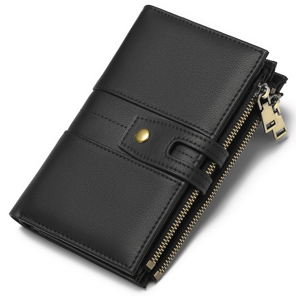 Dual-Zip Long Wallet with Snap Tab and Card Windows
