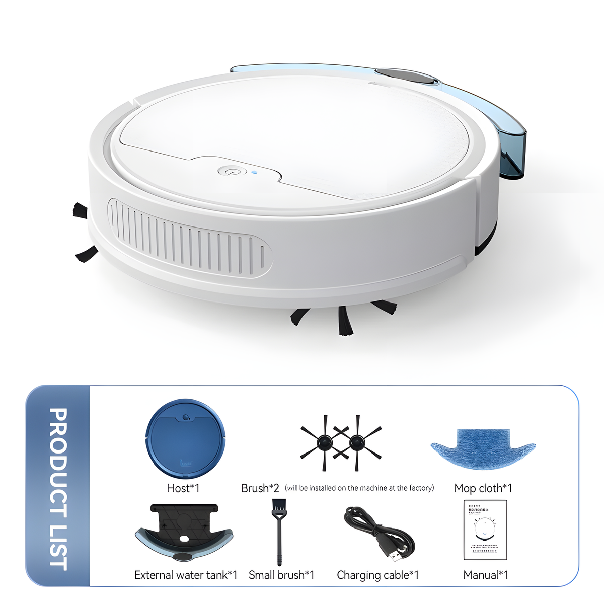 Compact Robot Vacuum and Mop, White or Black Floor Cleaner