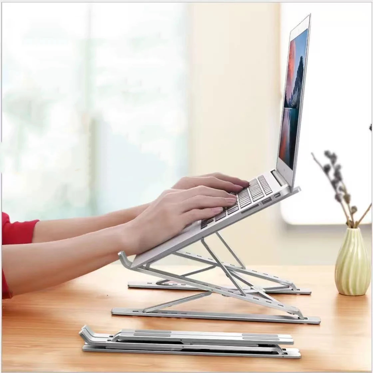 Foldable Aluminum Laptop Stand with Dual-Level Height Adjustment