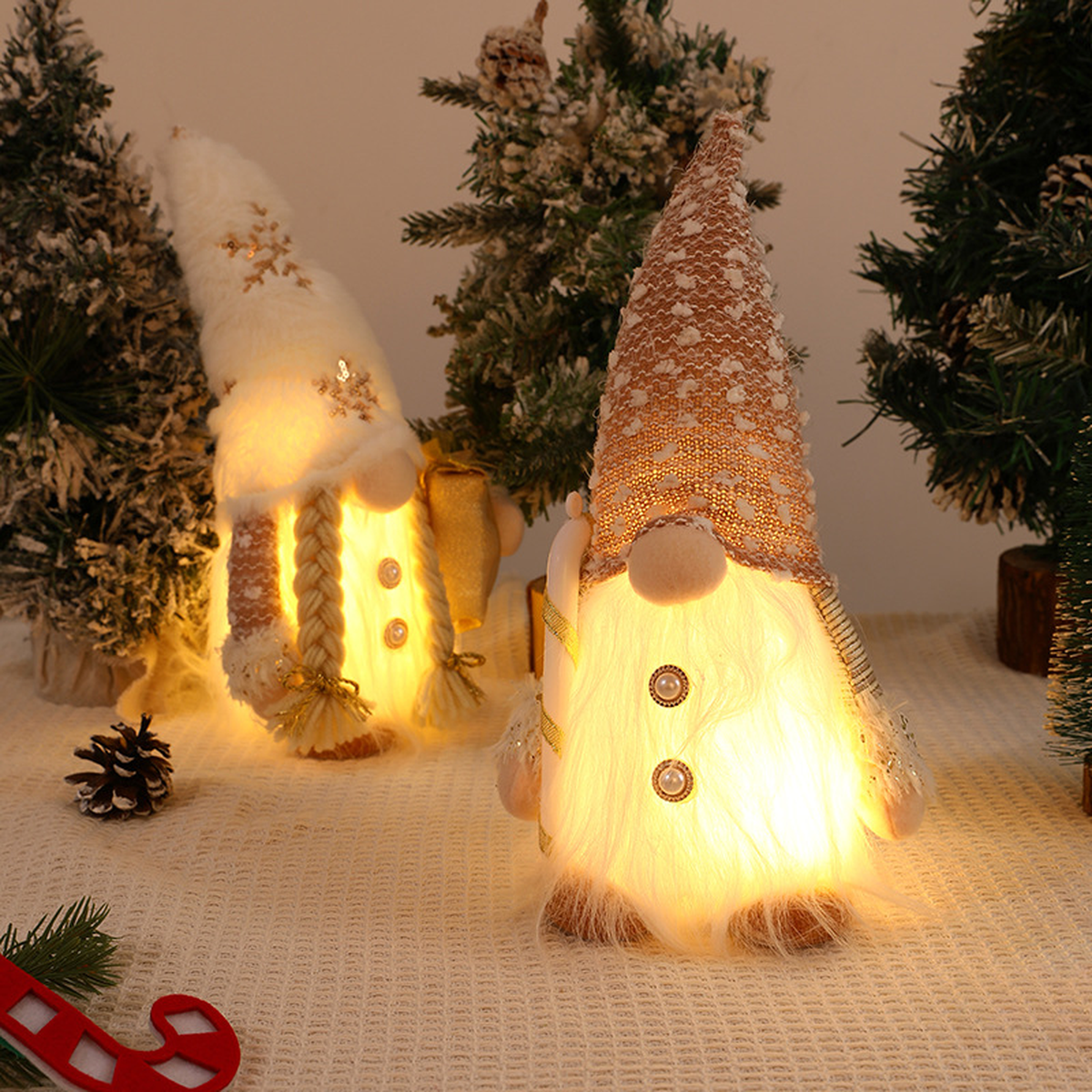 Light-Up Christmas Gnome with Faux-Fur Beard, Two Styles