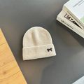 Ribbed Knit Beanie with Embroidered Bow and Folded Cuff