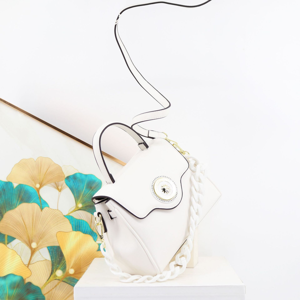 Chain-Strap Shoulder Bag with Flap and Inner Phone Pocket