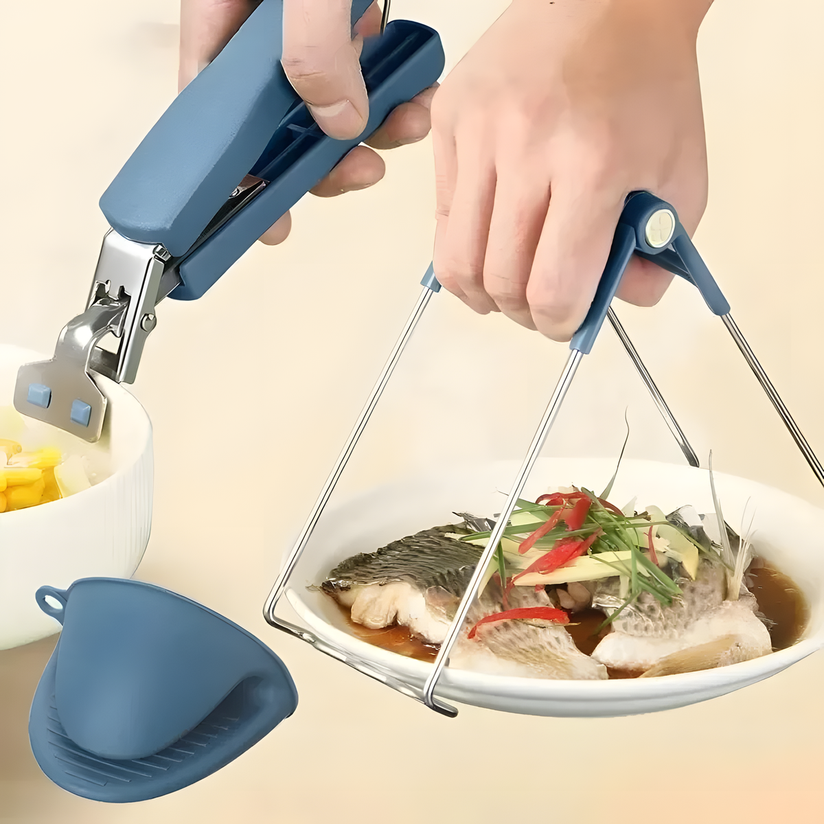 Bowl and Plate Lifting Tool Set with Silicone Pinch Mitts