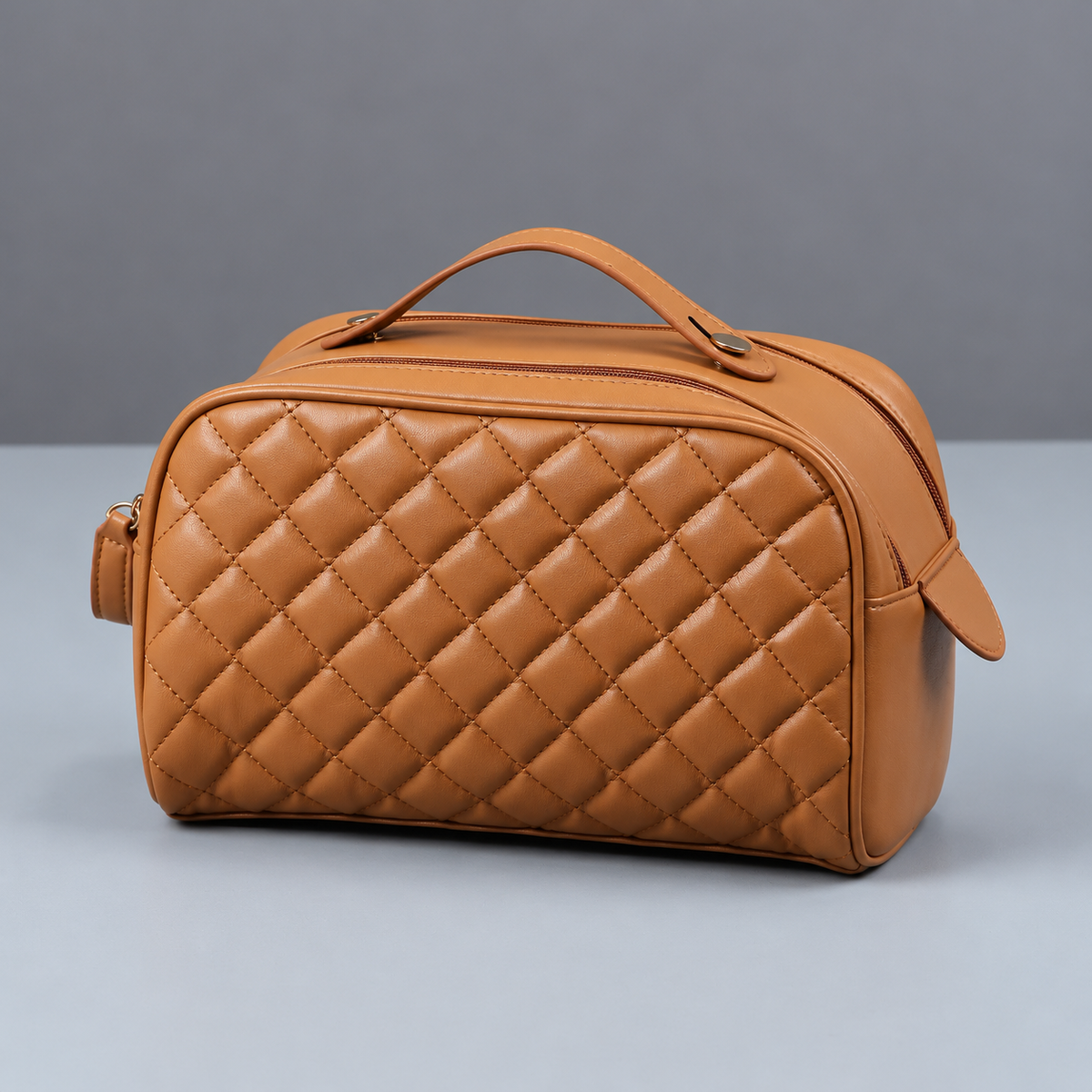 Quilted PU Toiletry Bag with Carry Handle, 26 x 15 x 15 cm