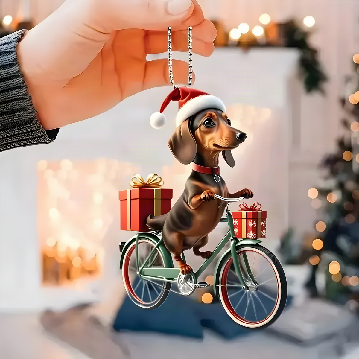 Acrylic Dog Bicycle Christmas Ornament with Festive Details