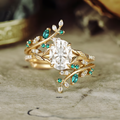 Leaf-Vine Stacking Ring Set with Oval Decorative Stone