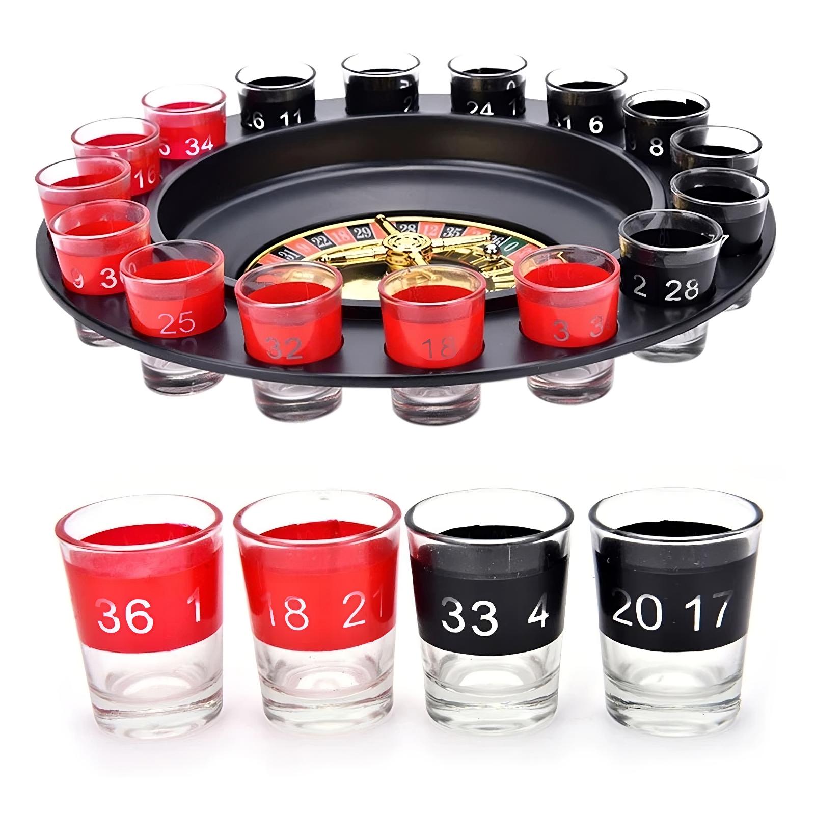 Shot Glass Roulette Drinking Game - 16 Glasses with Spinning Wheel | Party Game Set