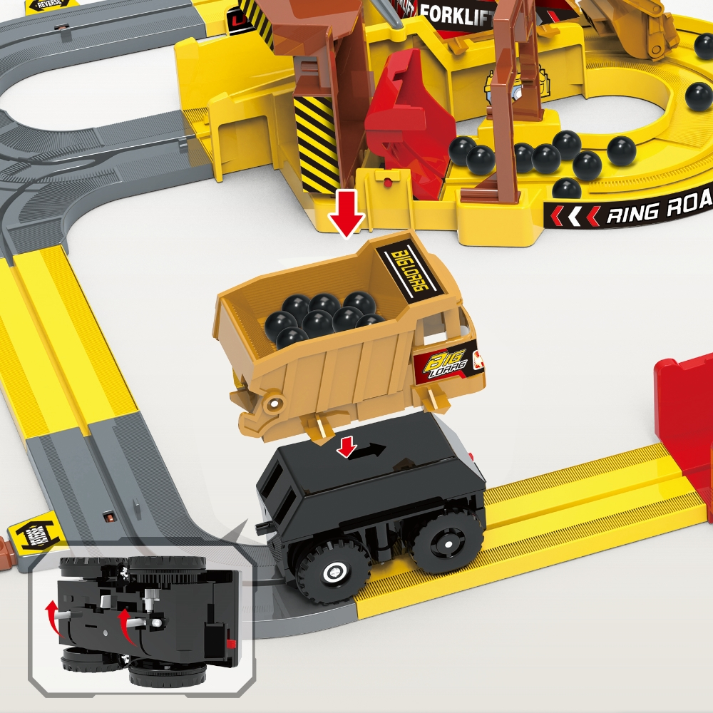 Quarry Truck Track Playset with Loading Stations and Loop