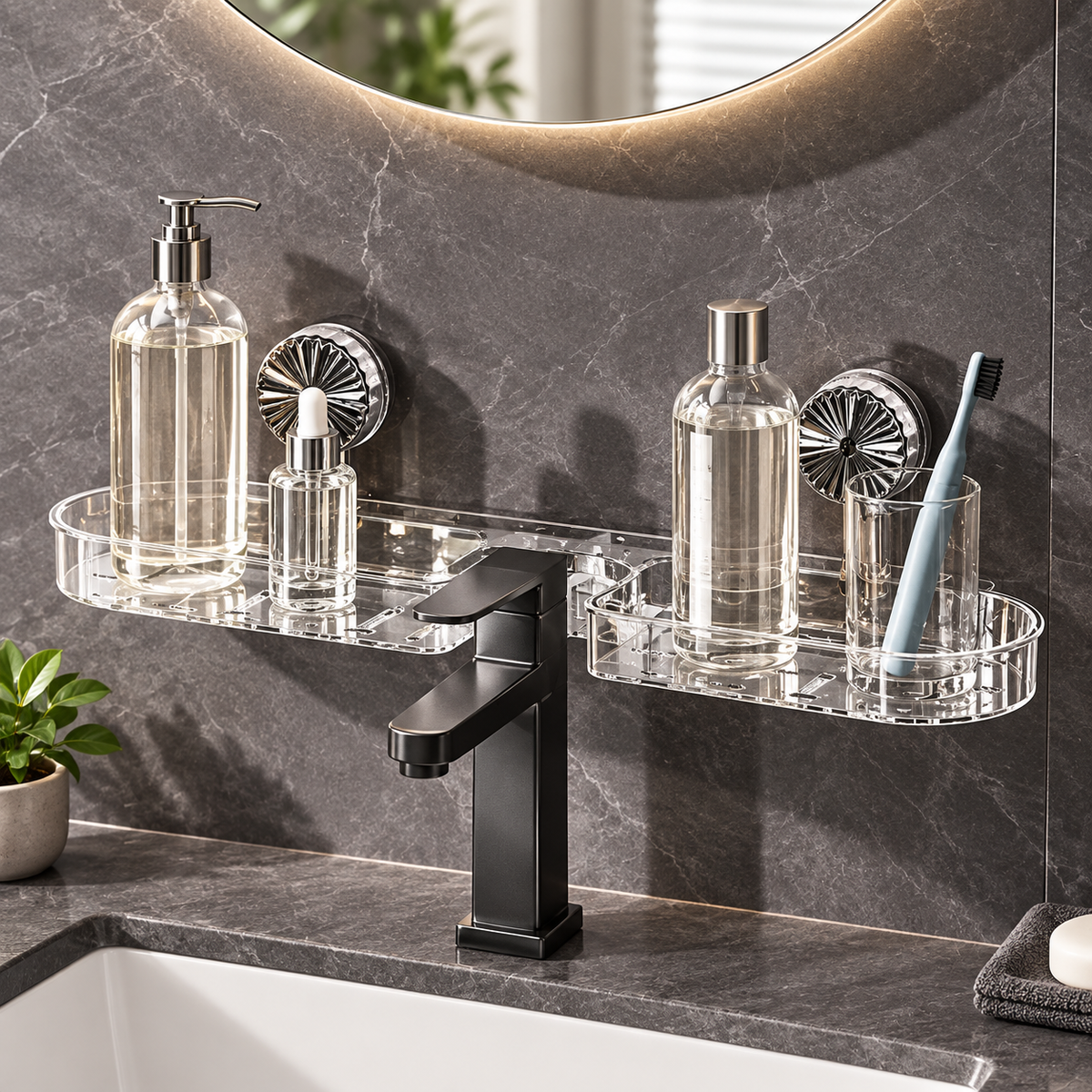 50 cm Suction Cup Bathroom Shelf with Drainage Slots